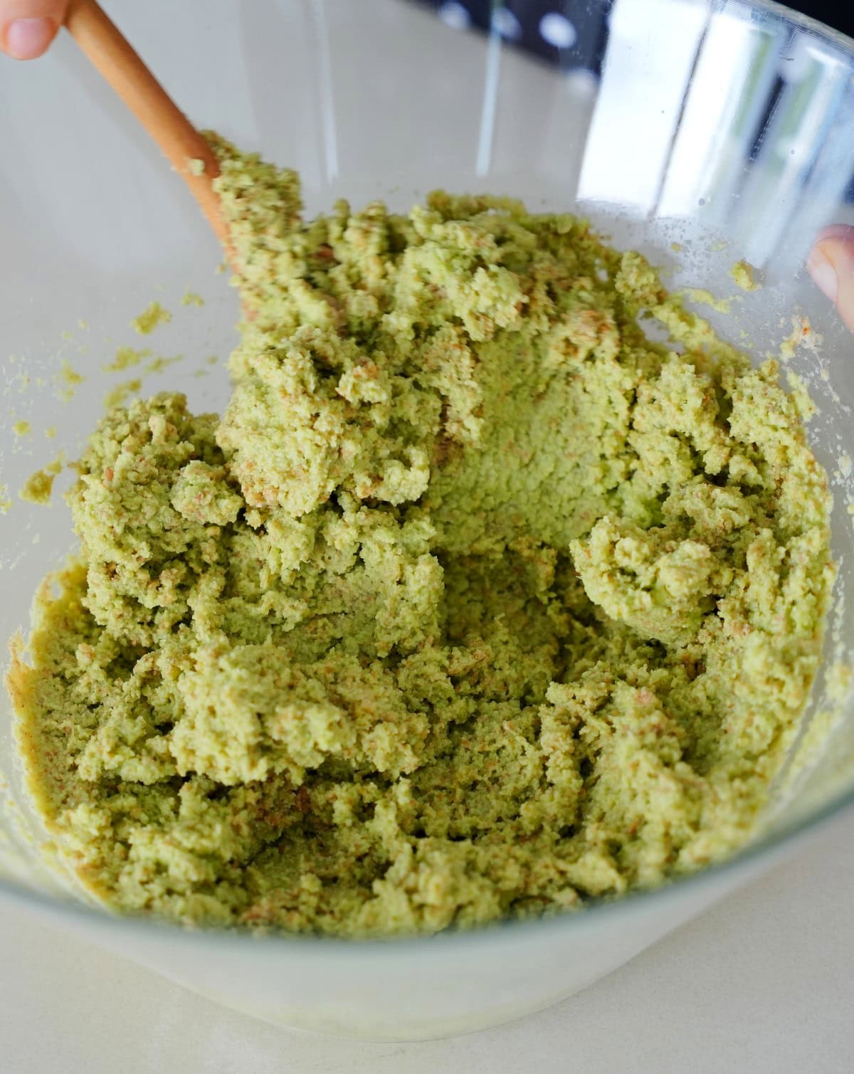green pea bread dough in glass bottle