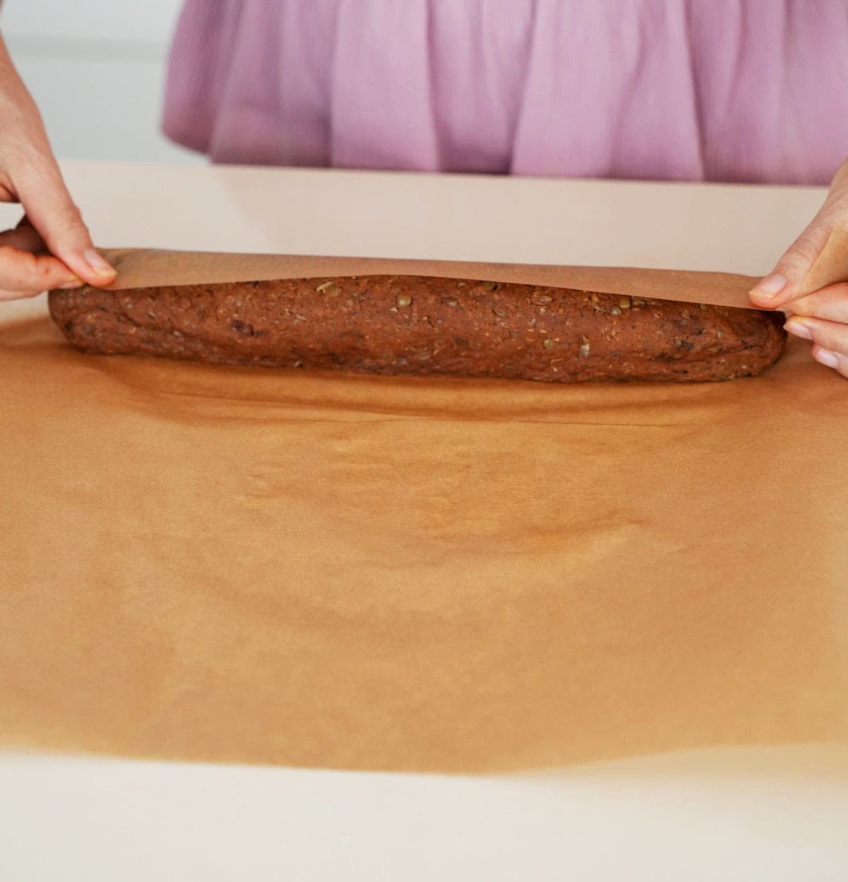 how to wrap a lentil log into parchment paper